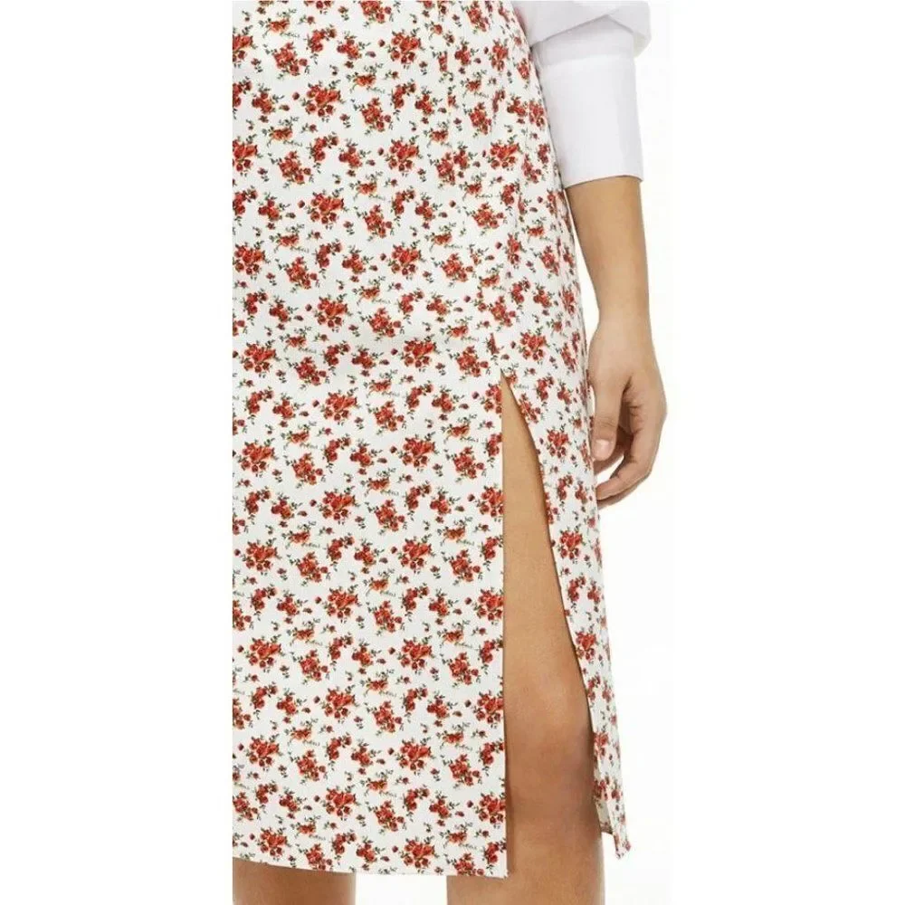 Danielle‎ Bernstein White Red Floral MIdi Slip Skirt Sz 1x NEW